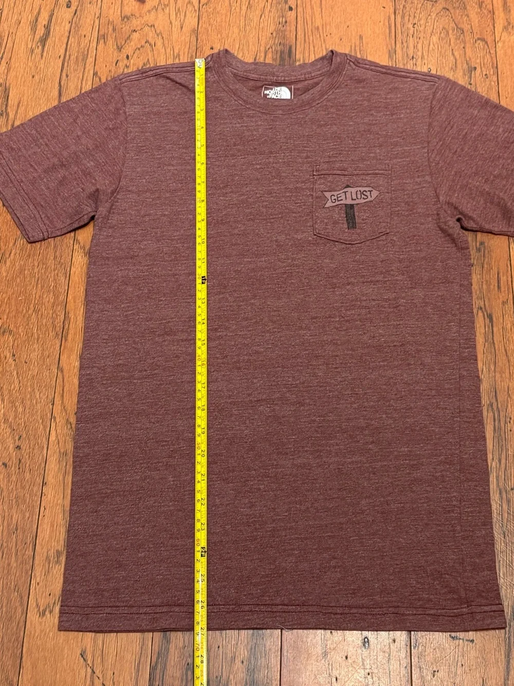 The North Face Men’s Short Sleeve Tee “Get Lost” Heather Maroon, Size S Slim Fit